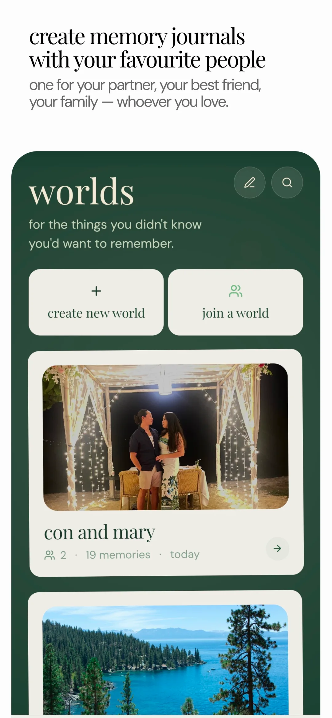 Worlds memory journal screen
